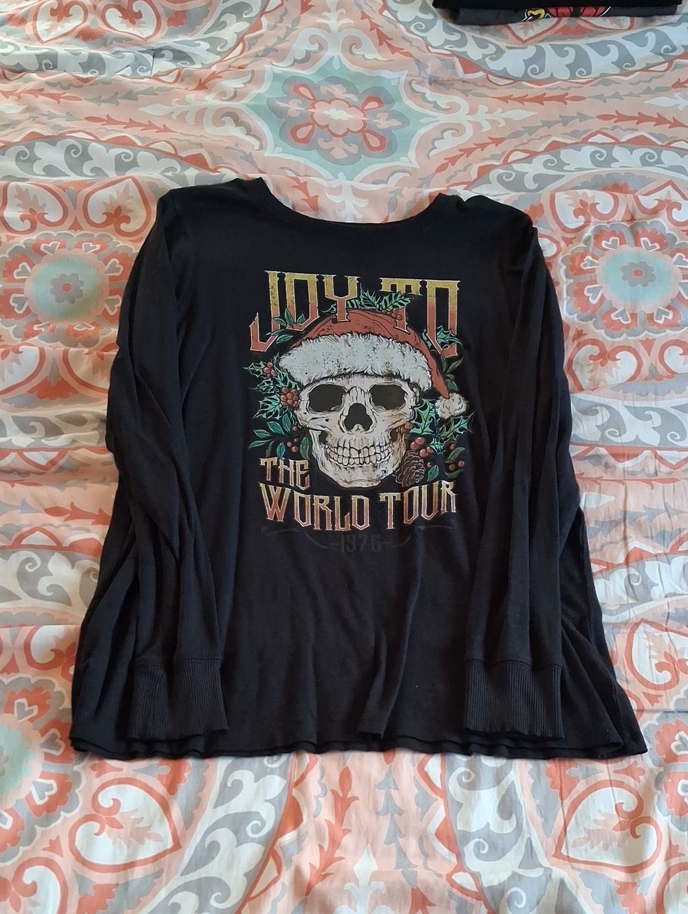 Torrid Black Skull Graphic Long Sleeve Tee with Holiday Design